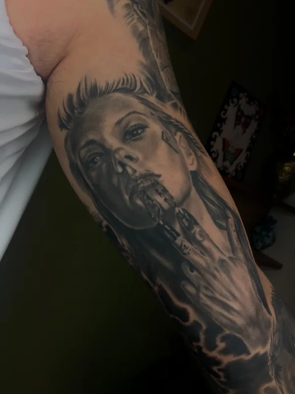 black and grey realism татуировка на full sleeve #53307 | Тату мастер Guillermo Inksoul