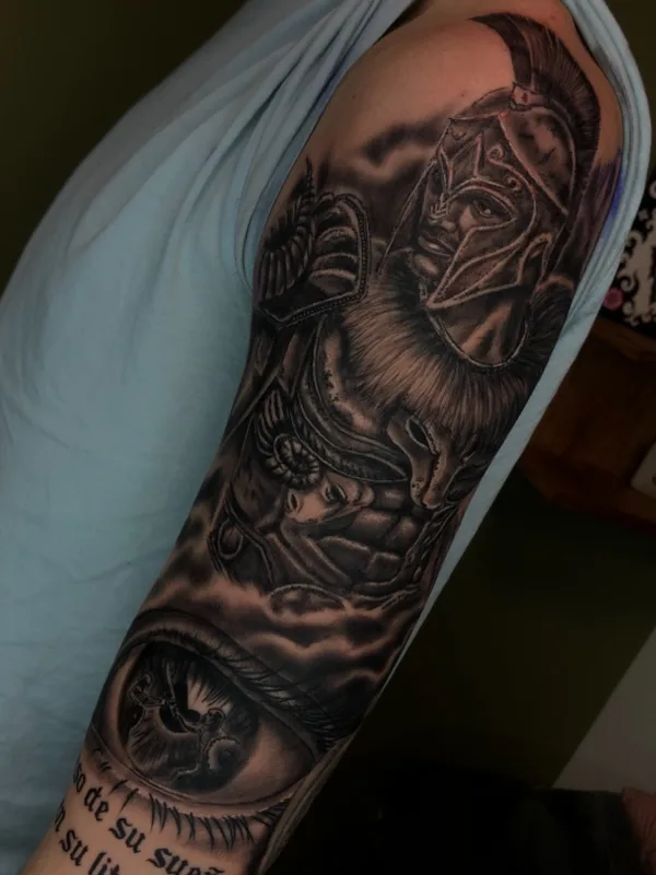 male black and grey realism татуировка на full sleeve #53318 | Тату мастер Guillermo Inksoul