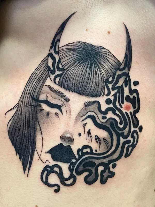 black and grey blackwork татуировка на ribcage #65454 | Тату мастер Skunkzzy