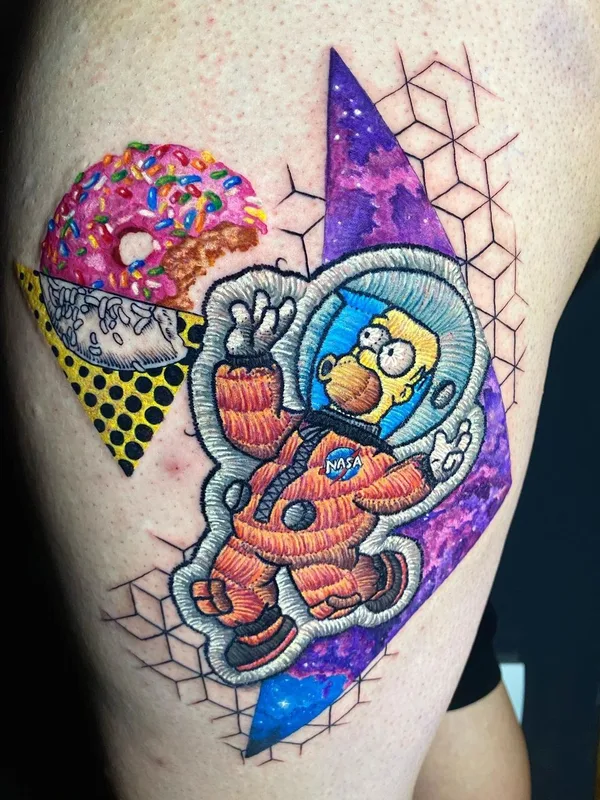 men, female color illustrative, patch 타투 부위 shoulder #39782 | 타투이스트 Duda Lozano