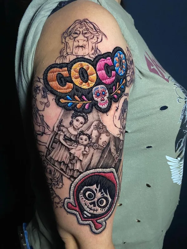 men, female color illustrative, patch 타투 부위 shoulder #39776 | 타투이스트 Duda Lozano