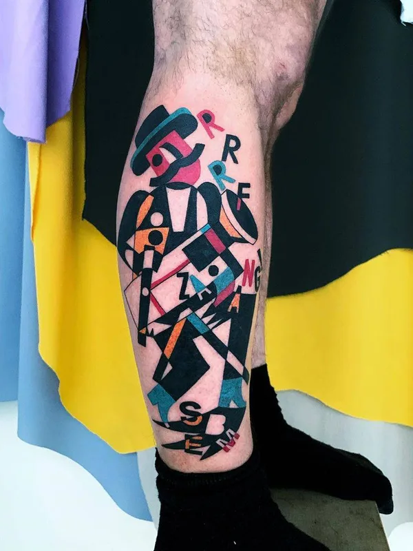 color abstract tatouage sur calf #30757 | Artiste tatoueur Luca Font