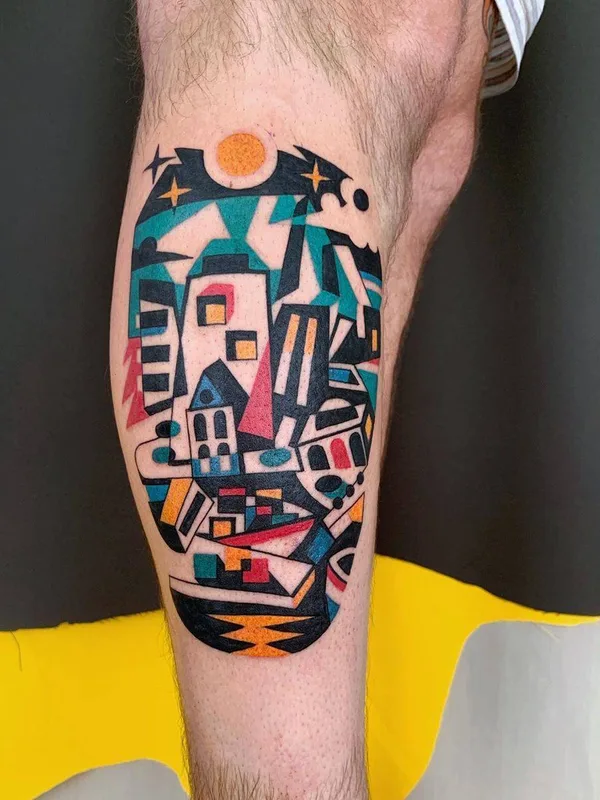 male color abstract tatouage sur calf #30759 | Artiste tatoueur Luca Font