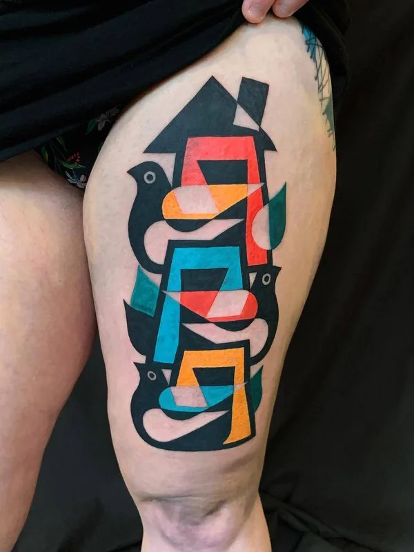 color abstract tatouage sur thigh #30755 | Artiste tatoueur Luca Font