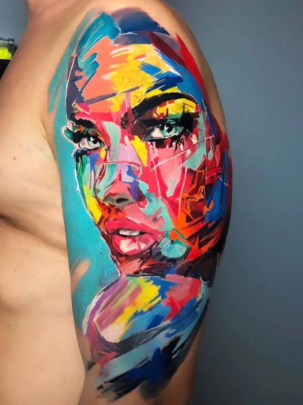 female color abstract tattoo on upper arm #32604 | Tattoo Artist Tomas Šaray