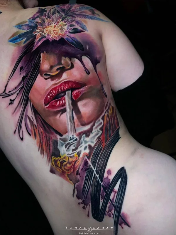 female color realism tattoo on upper back #32593 | Tattoo Artist Tomas Šaray
