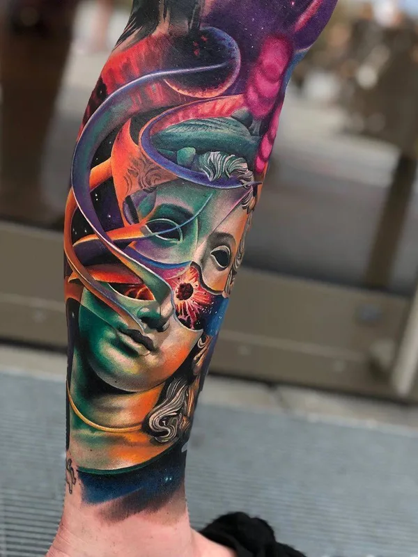 color surrealism tattoo on full sleeve #32599 | Tattoo Artist Tomas Šaray