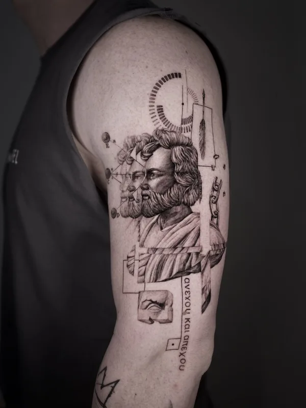 male black and grey realism татуировка на bicep #37575 | Тату мастер Maxime Etienne
