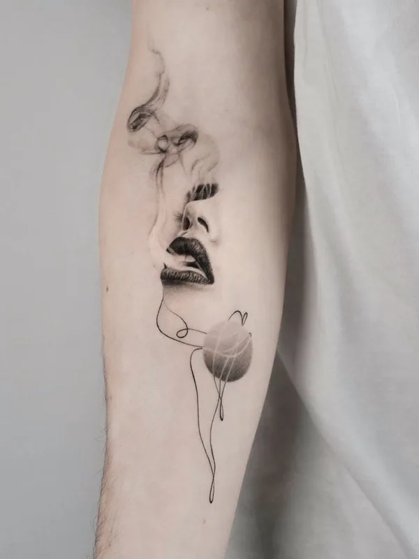 female black and grey fineline татуировка на forearm #37581 | Тату мастер Maxime Etienne