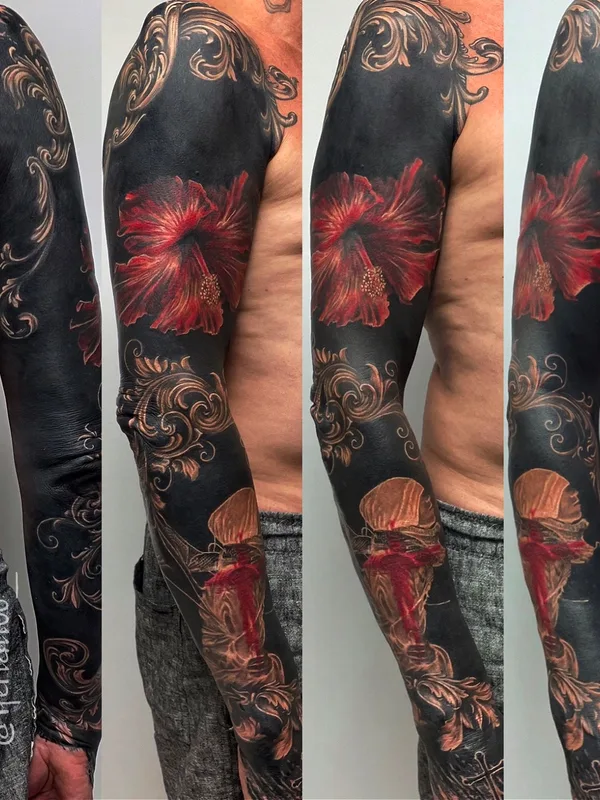 male color blackout Tatuagem em full sleeve #73951 | Tatuador Олег Иферов