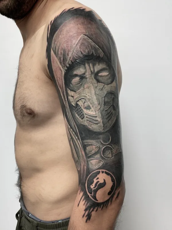 male black and grey black and grey Tatuagem em full sleeve #73967 | Tatuador Олег Иферов