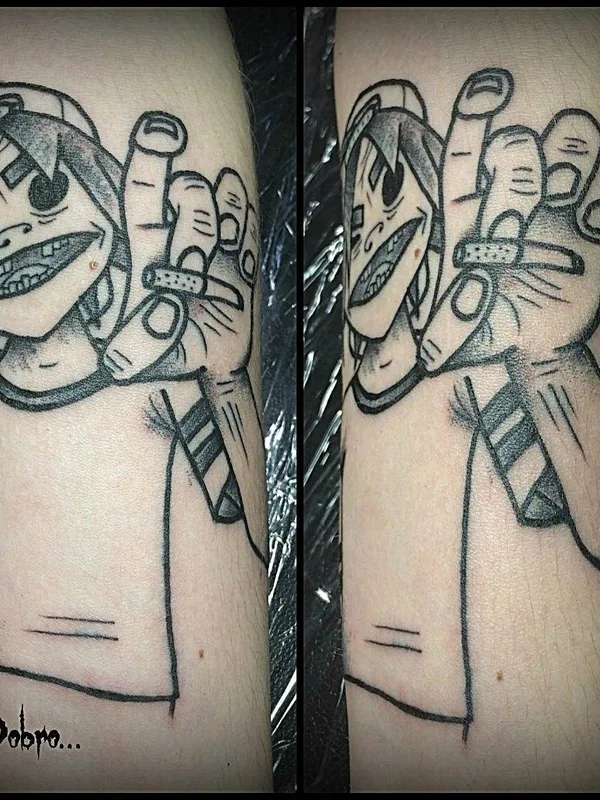 black and grey cartoon 纹身 在 forearm #32988 | 纹身师 Костя Добро