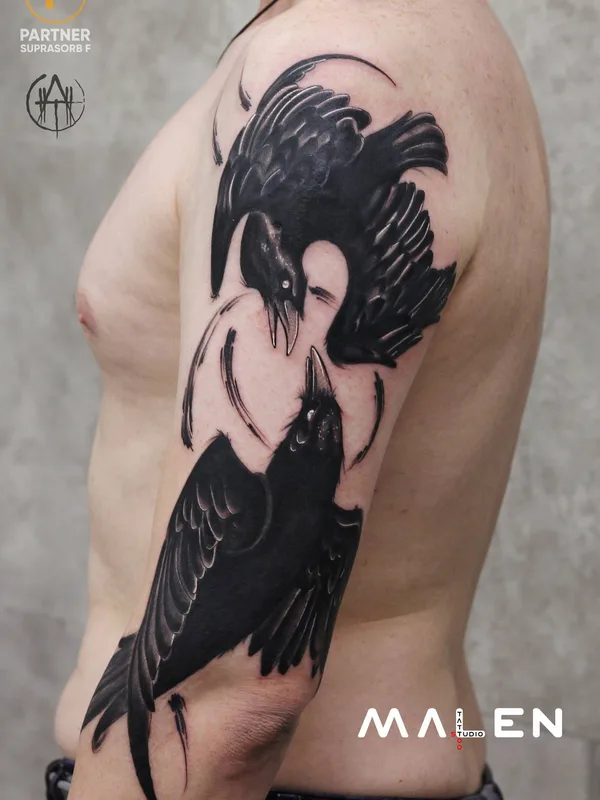 male black blackwork татуировка на full sleeve #33054 | Тату мастер Антон Поплавский