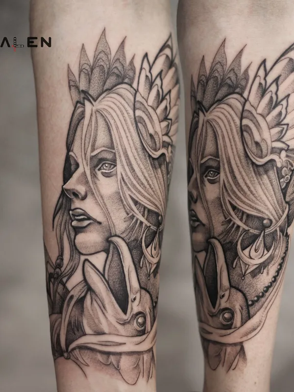 female black and grey blackwork татуировка на forearm #33062 | Тату мастер Антон Поплавский