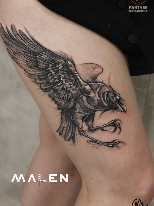 black and grey blackwork татуировка на thigh #33060 | Тату мастер Антон Поплавский