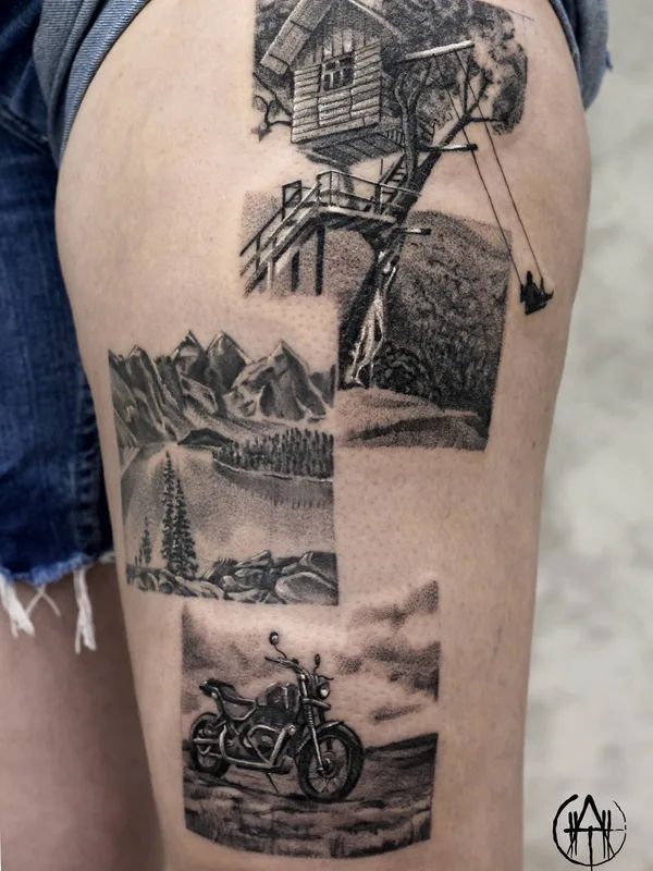 black and grey black and grey татуировка на thigh #33064 | Тату мастер Антон Поплавский