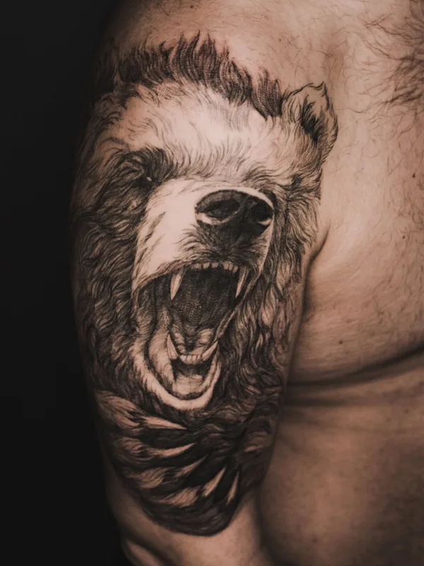male black and grey realism tattoo on upper arm #46142 | Tattoo Artist Миша Тигл 