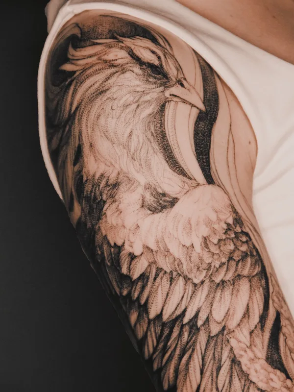 black and grey black and grey tattoo on upper arm #46145 | Tattoo Artist Миша Тигл 