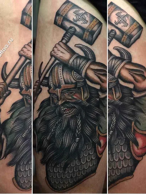 color traditional татуировка на thigh #16509 | Тату мастер Дмитрий Речной
