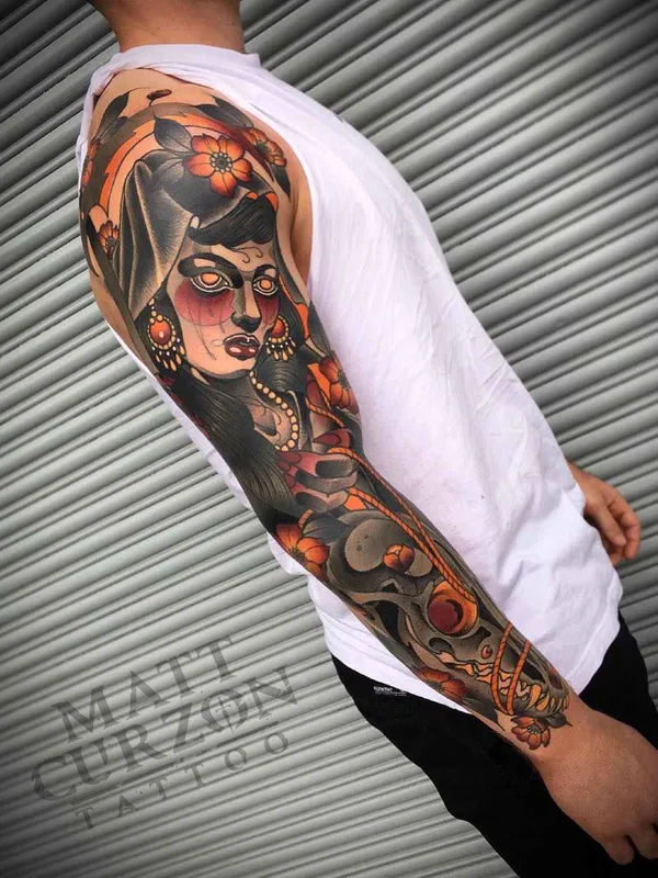 male color neo traditional Tatuaggio su full sleeve #13522 | Tatuatore Matt Curzon