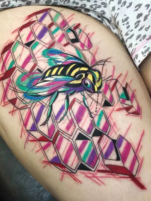 color illustrative tatouage sur thigh #13511 | Artiste tatoueur Sebastian Barone