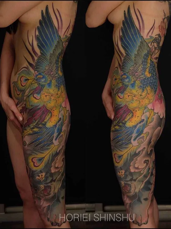 female color japanese tatouage sur full leg #16417 | Artiste tatoueur Horiei Shinshu