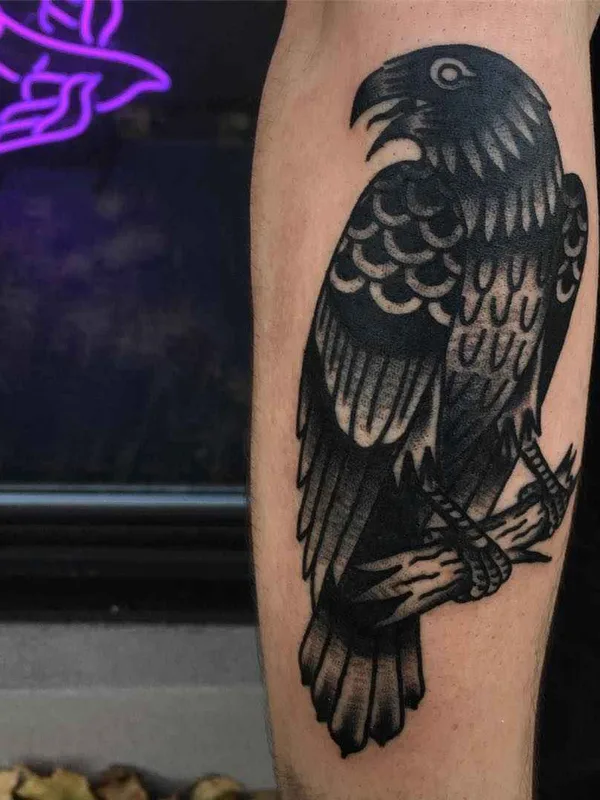 black and grey traditional tatuaje en calf #13830 | Tatuador Victor Vaclav