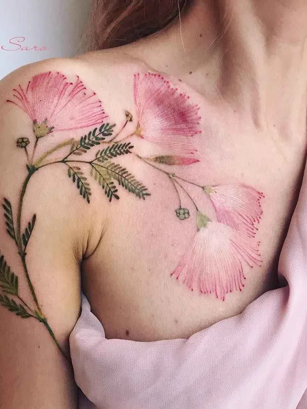 female color watercolor, botanic Tatuaggio su collarbone, shoulder #15216 | Tatuatore Pis Saro