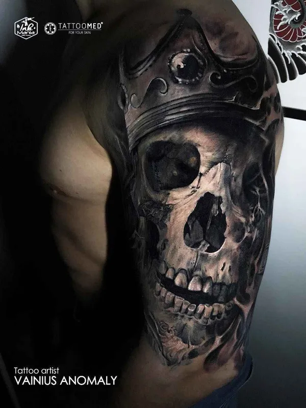 male black and grey realism Tatuaggio su full sleeve #17401 | Tatuatore Vainius Anomaly