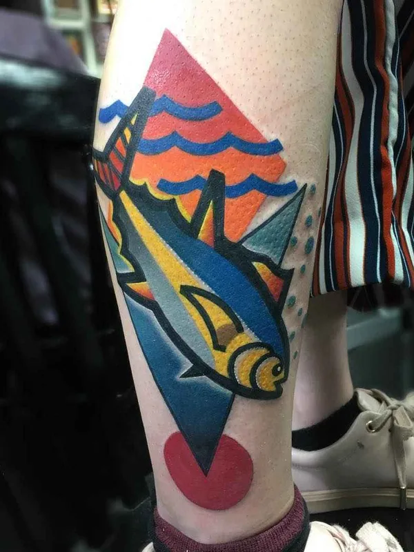 color geometric татуировка на calf #16553 | Тату мастер Mike Boyd