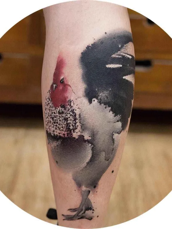 female black watercolor татуировка на leg, calf #14336 | Тату мастер Chen Jie