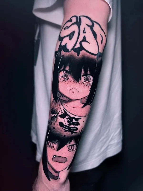 male blackandgrey anime tatuaje en forearm #63165 | Tatuador Даня Хикки
