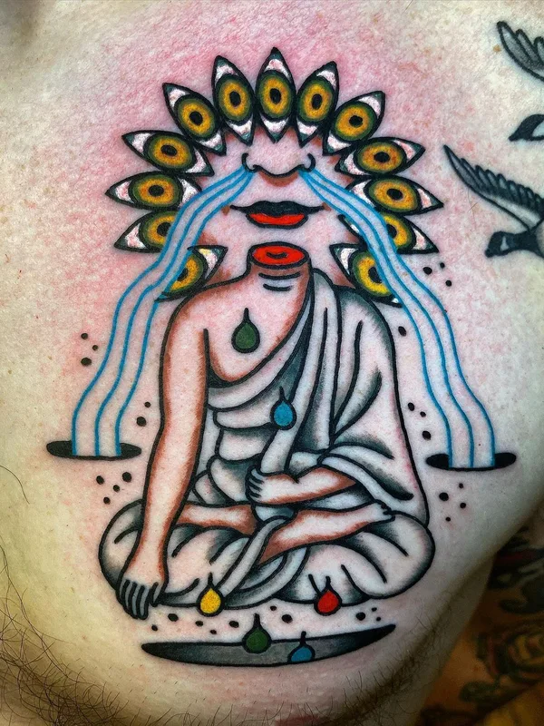 color illustrative tattoo auf chest #63212 | Tätowierer Christopher Scott