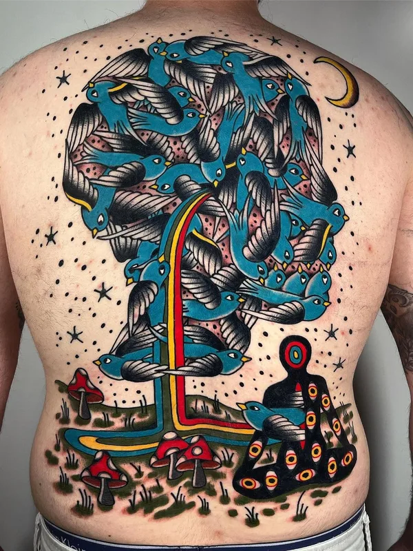 color neo traditional tattoo auf full back #63209 | Tätowierer Christopher Scott