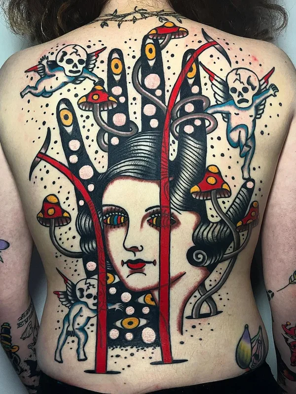 color neo traditional tattoo auf full back #63205 | Tätowierer Christopher Scott