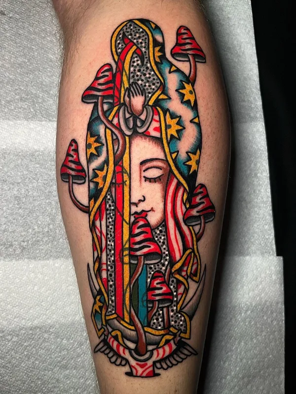 color neo traditional tattoo auf calf #63213 | Tätowierer Christopher Scott