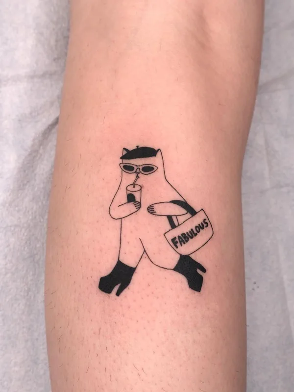 black linework 타투 부위 calf #63218 | 타투이스트 Katya Krasnova