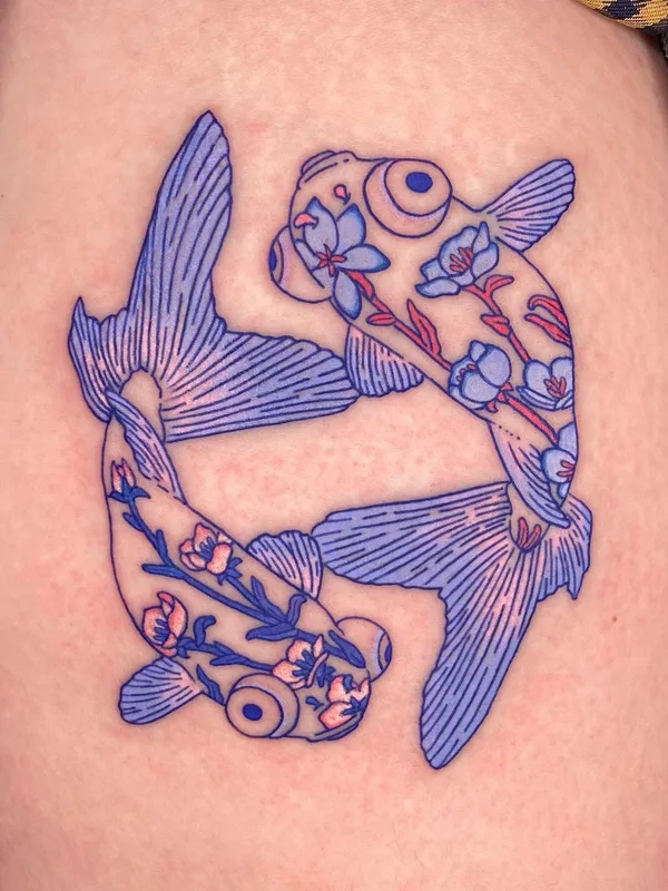color illustrative 纹身 在 thigh #63228 | 纹身师 happyfishhead