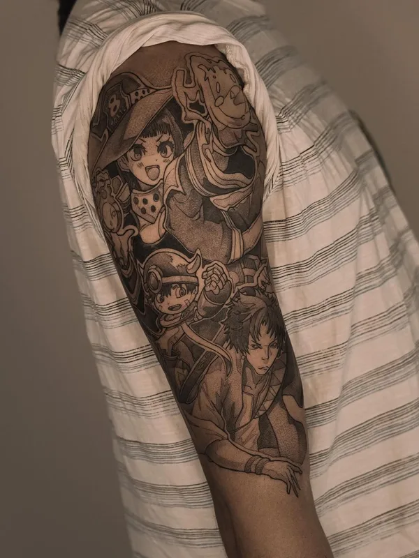 black and grey anime tattoo on full sleeve #63258 | Tattoo Artist Andrey Dopinguin