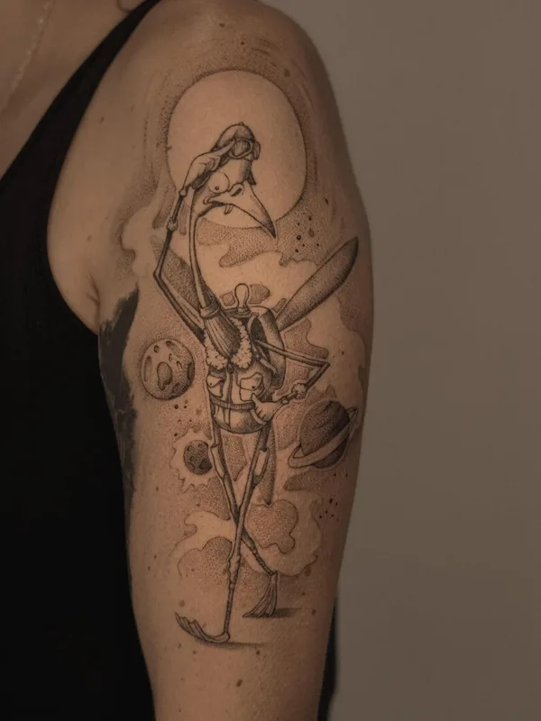 black and grey illustrative tattoo on upper arm #63260 | Tattoo Artist Andrey Dopinguin