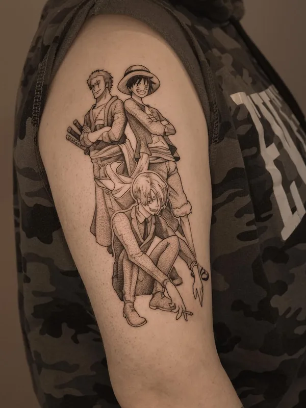 black and grey anime tattoo on upper arm #63261 | Tattoo Artist Andrey Dopinguin