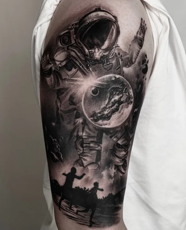 black and grey realism tatouage sur full sleeve #63293 | Artiste tatoueur B-Grey aka Aivars Liepa