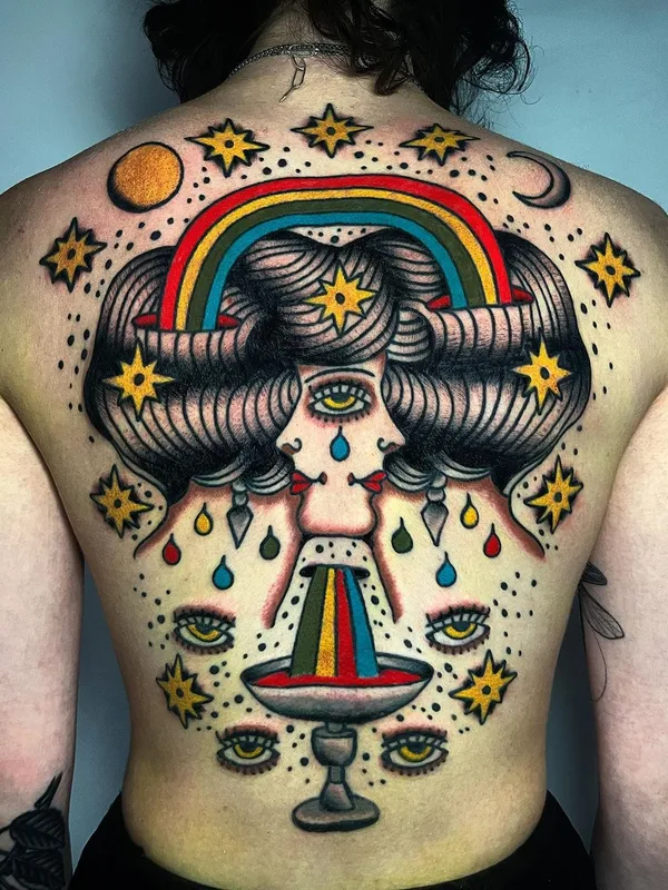 color neo traditional tattoo auf full back #63313 | Tätowierer Christopher Scott