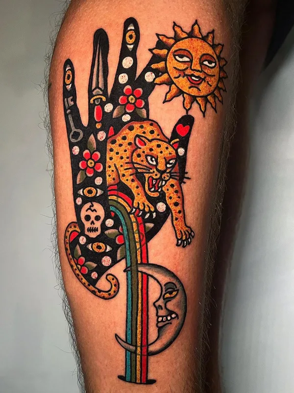 color neo traditional tattoo auf calf #63312 | Tätowierer Christopher Scott