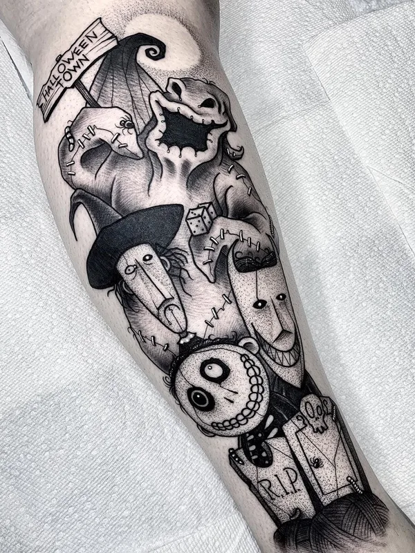 black and grey black and grey татуировка на calf #35346 | Тату мастер Angelo Parente