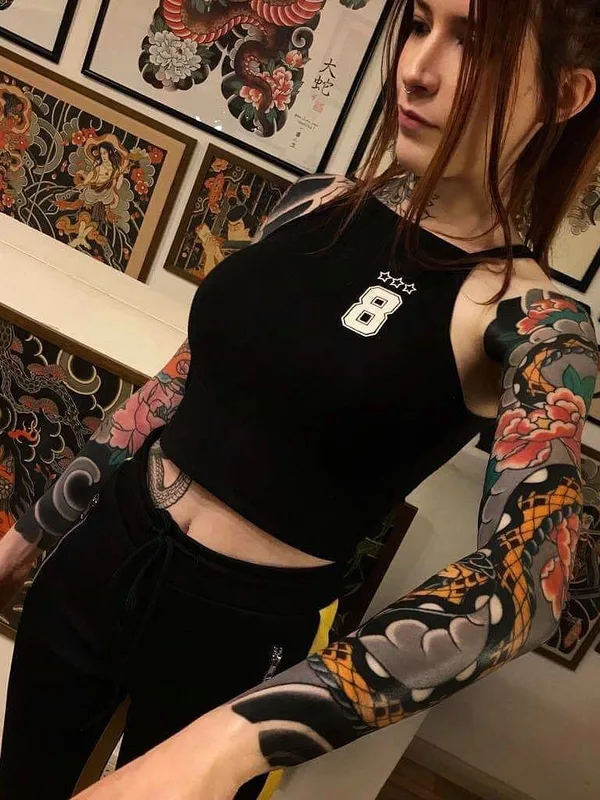 female color japanese tatouage sur full sleeve #35364 | Artiste tatoueur Ian Det