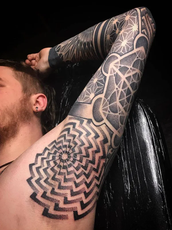 male black geometric tattoo on full sleeve #29254 | Tattoo Artist Deryn Twelve