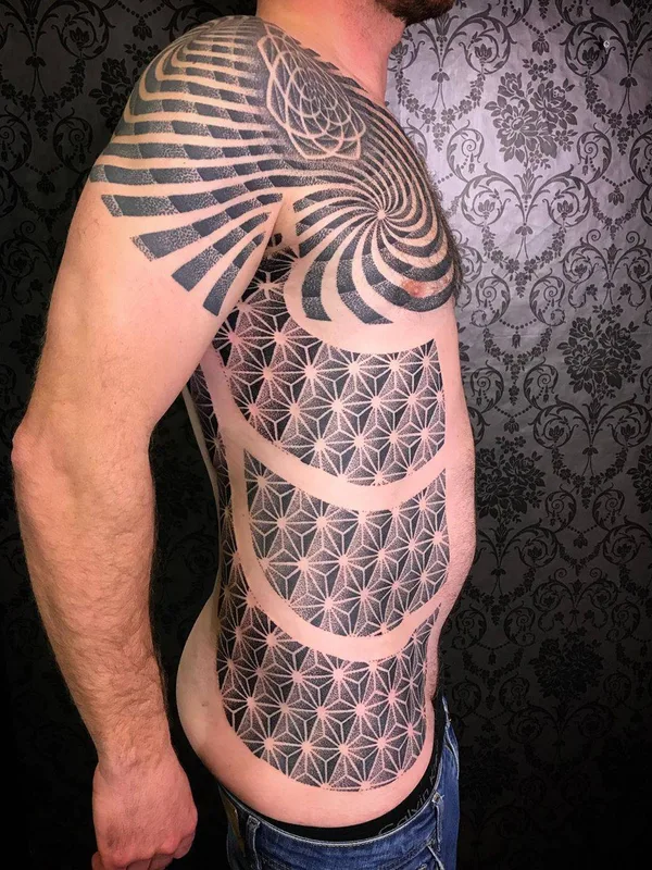 male black geometric tattoo on full body #29253 | Tattoo Artist Deryn Twelve