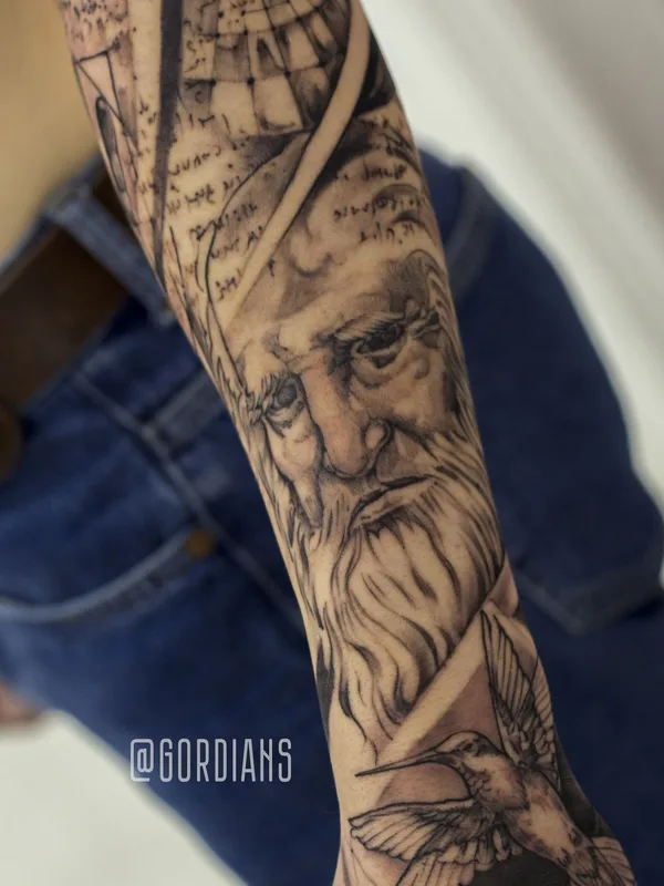 black and grey realism татуировка на full sleeve #35756 | Тату мастер Artemy Gordian