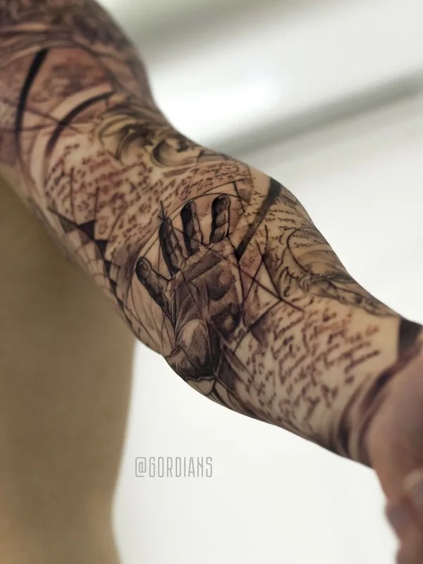 male black and grey sketch татуировка на full sleeve #35757 | Тату мастер Artemy Gordian